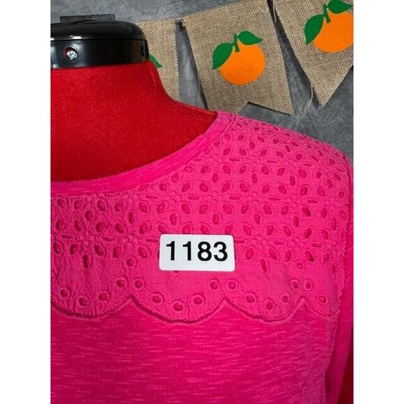 Croft & Barrow Shirt Women's XL Crochet Pink Knit Top Shortsleeve Blouse Tee - Picture 7 of 7